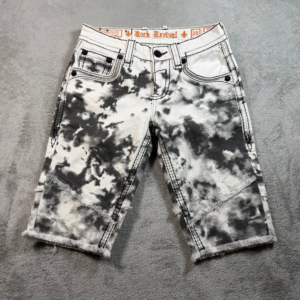 Rock Revival Hopper Short Mens 29 White Black Acid Wash Distressed TJ2337H200